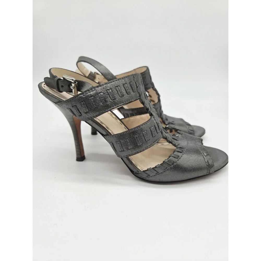 Womens Coach Gray Leather‎ Ankle Strap Sandal Heel Pump Size 9 Metallic